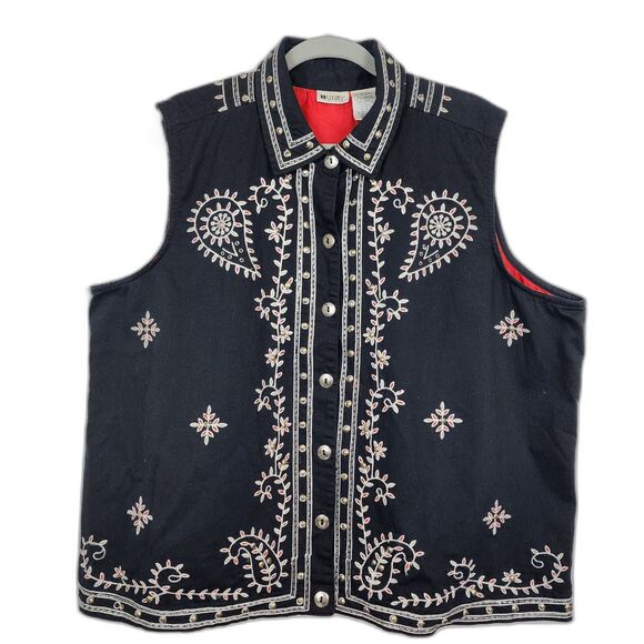 Units Woman Jackets & Blazers - Units Woman Vintage Stud Embellished Floral Vest Plus Size 3X